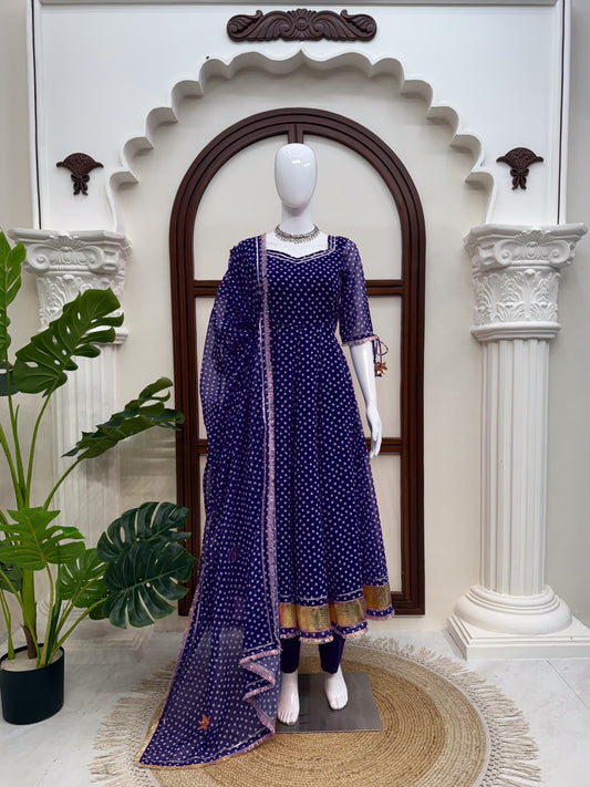 Elegant Ethnic Georgette Digital Printed Gottapatti Work Gown