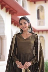 Beautiful Vichitra Silk With Rich Sequins Embroidered Work Gown