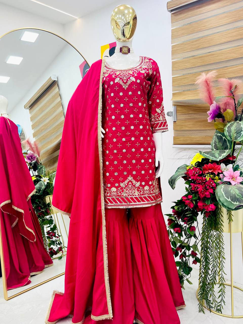 Party-wear Natural Crepe Embroidery Sequence Work Sharara