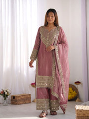 Party-wear Fendy Silk Embroidery Sequence Work Salwar Suit