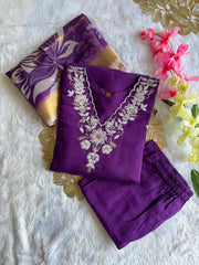 Beautiful Purple Roman Silk Embroidery With Sequence Work Dress