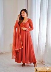 Party-wear Georgette Handwork Neck Sleeves Gown