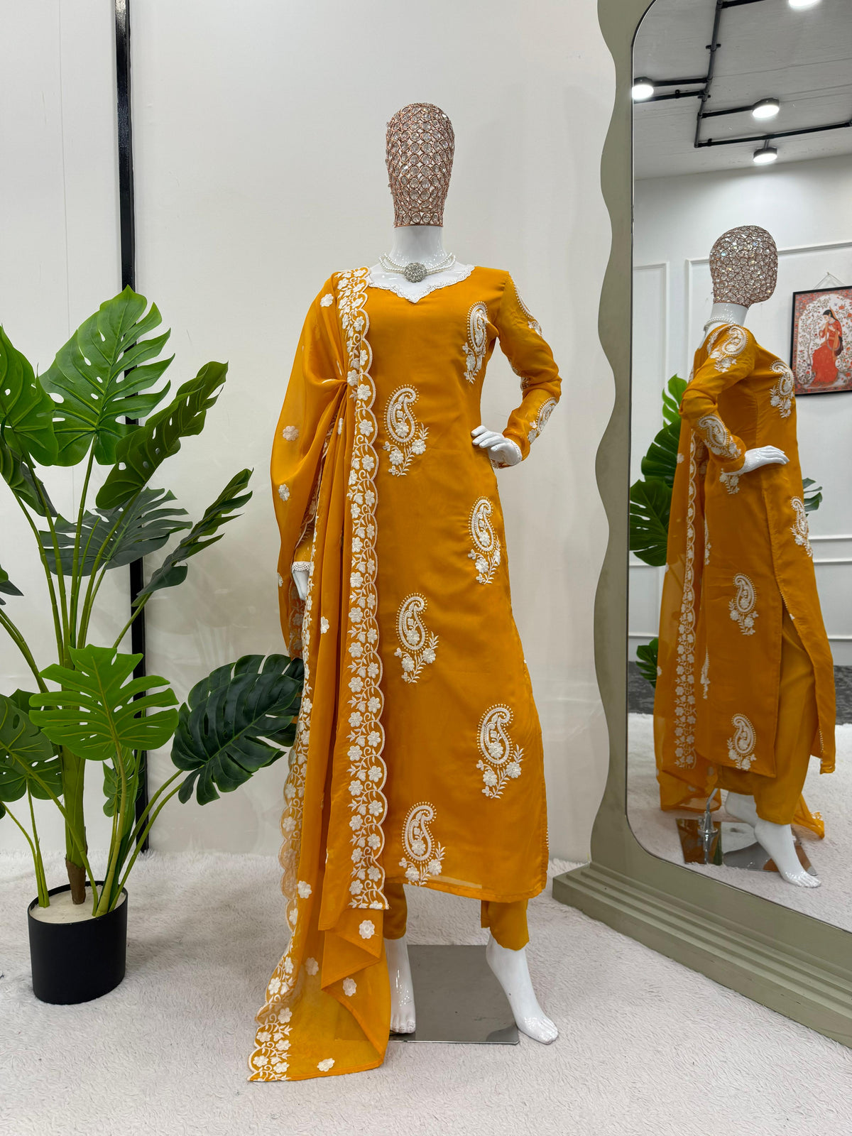 Beautiful Designer Yellow Tibby Silk Dress