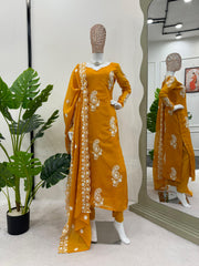 Beautiful Designer Yellow Tibby Silk Dress