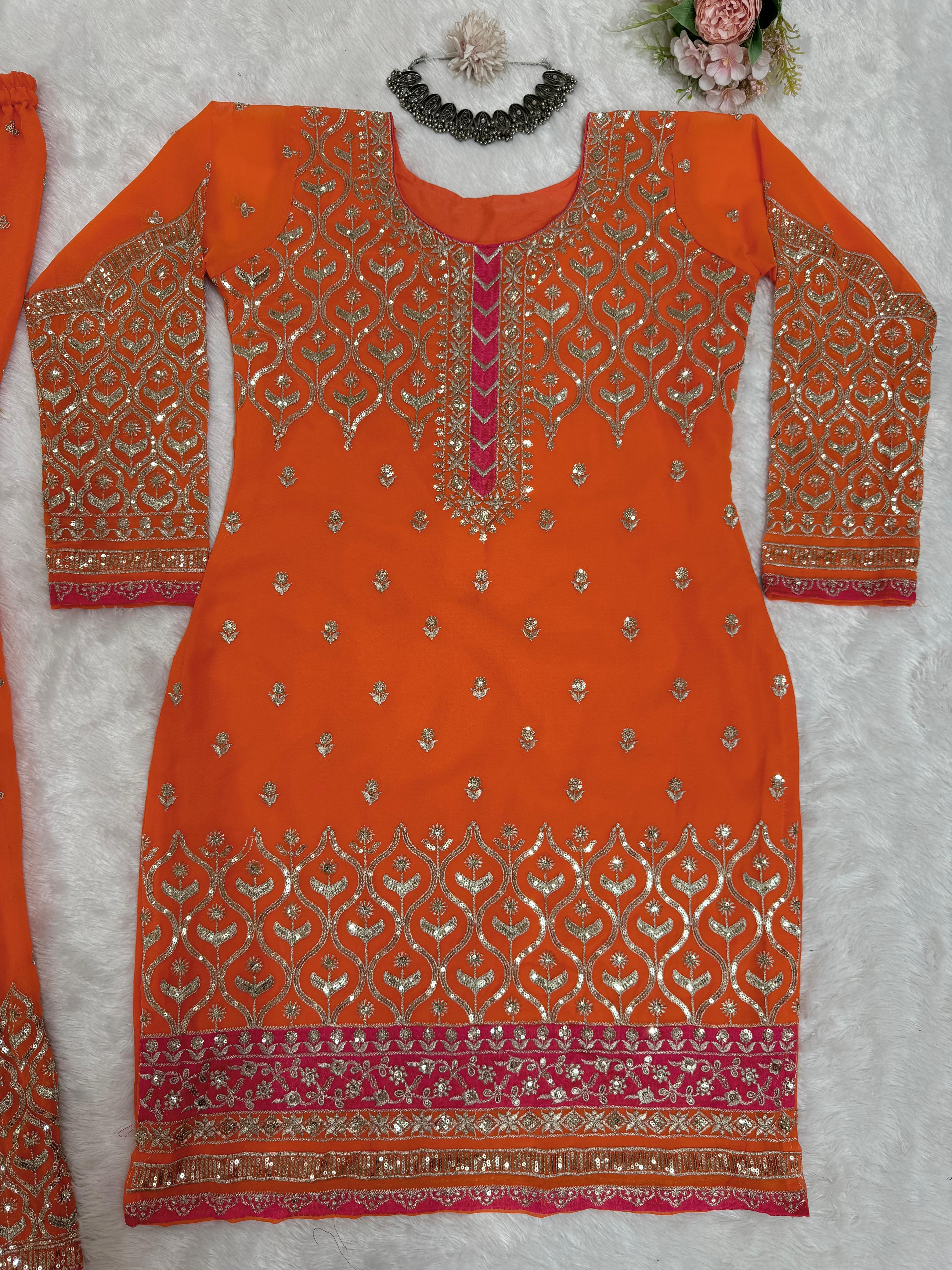 Party-wear Georgette Thread With Sequence Work Sharara Suit
