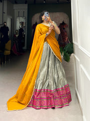 Beautiful Kanjivaram Jacquard Silk Weaving With Ikkat Work Lehenga Choli