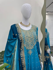 Beautiful Designer Heavy Chinon Silk Coding & Sequence With Pearl Work Sharara