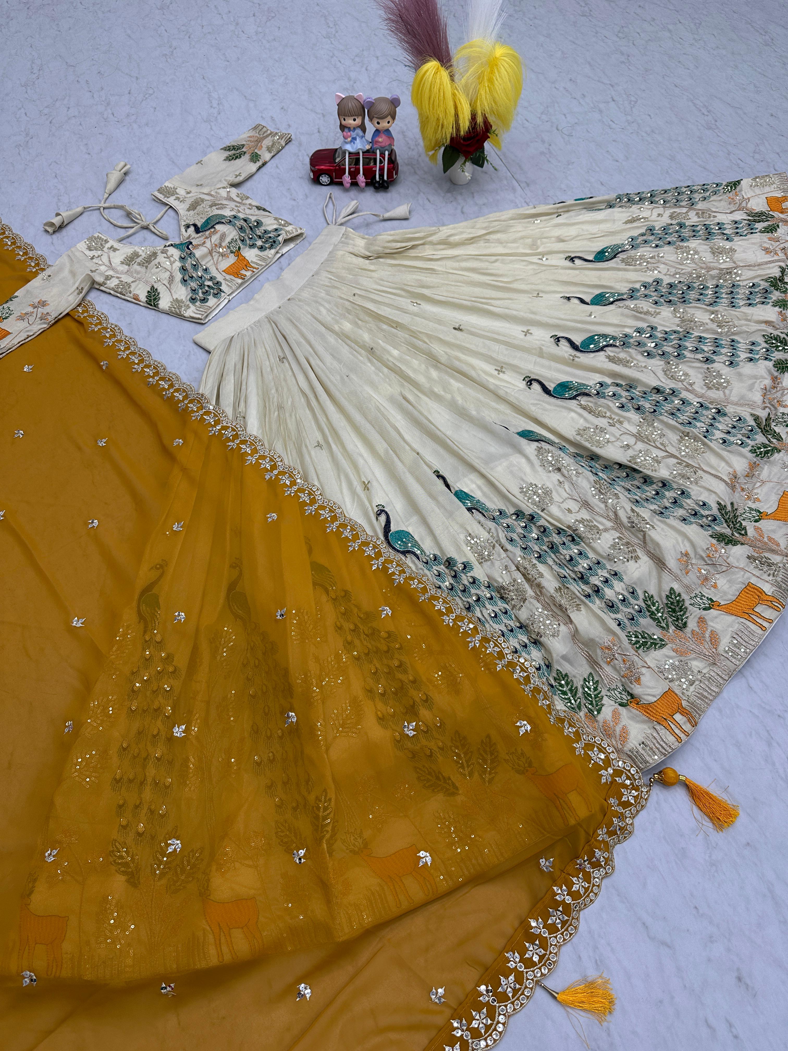 Beautiful Pure Tissue Silk Thread & Sequence Work Lehenga Choli