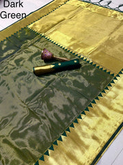 Pure Soft Tissue Silk Big Temple Boder Work Saree