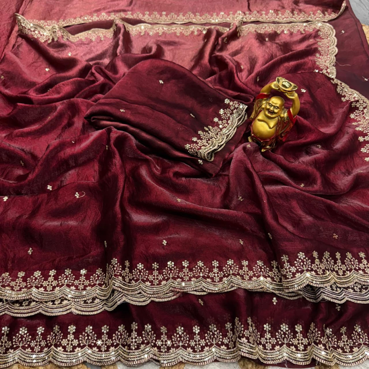 Beautiful Space Silk Sequence With Embroidery Work Saree
