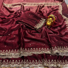 Beautiful Space Silk Sequence With Embroidery Work Saree