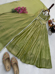 Party-wear Fendy Silk Gown Pant & Dupatta Set