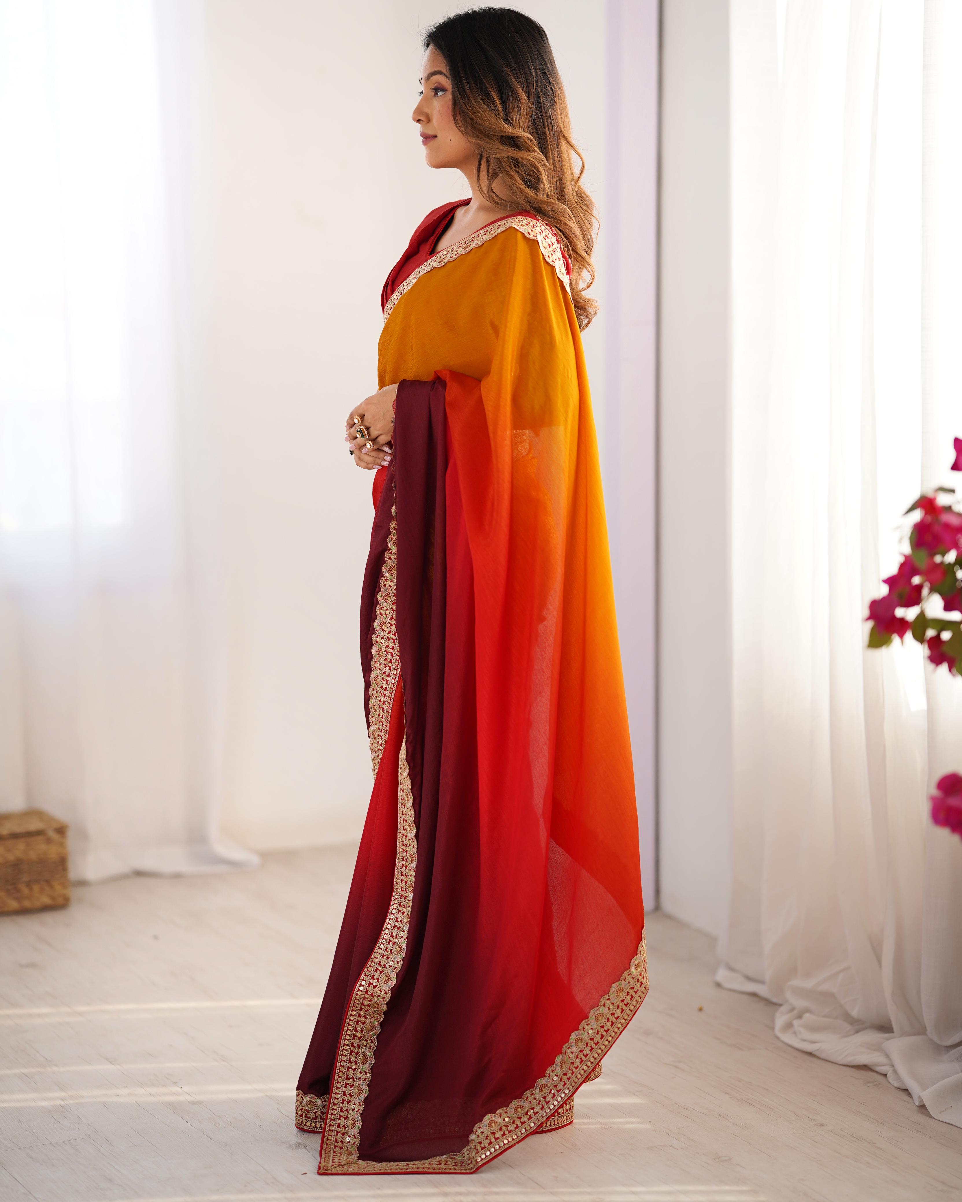 Beautiful Party-wear Chinon Silk Thread With Sequence Work Saree