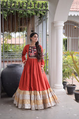 Party-wear Rayon With Kutchi Gamthi Thread Work Gown