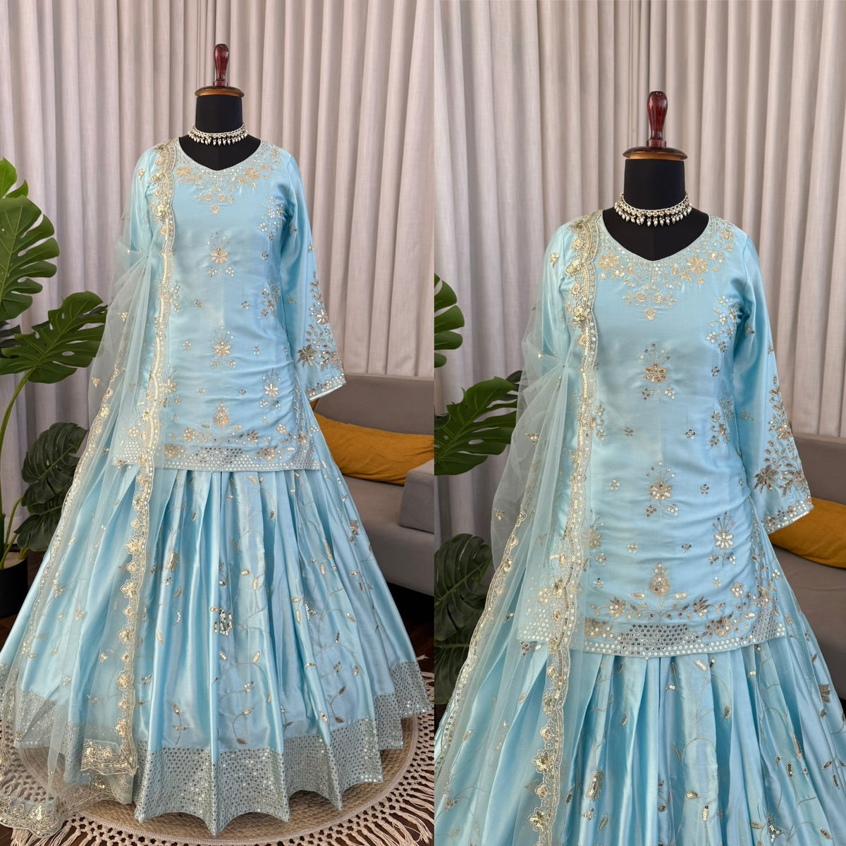 Party-wear Japan Satin Thread With Sequence Work Sharara