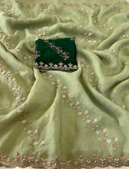 Party-wear Soft Crunchy Embroidery With Stone Work Saree