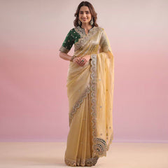 Party-wear Designer Twil Net Coding & Sequence Work Saree