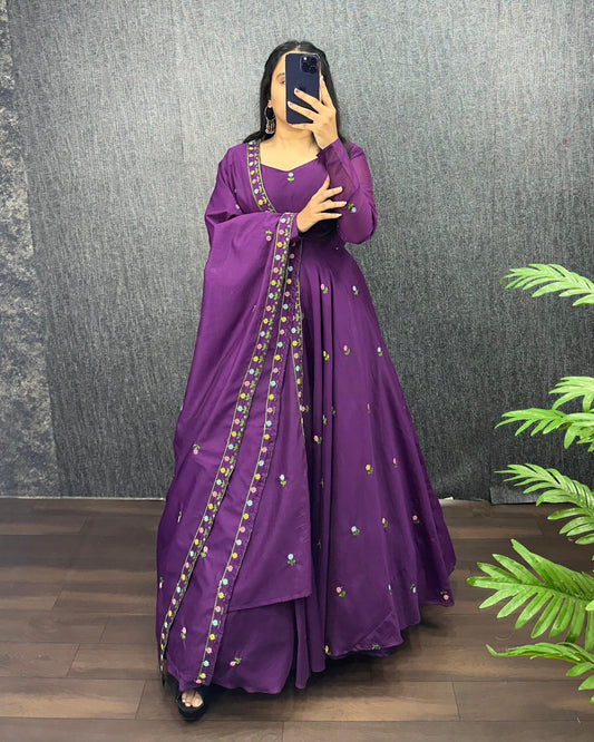 Beautiful Zipsy Silk Embroidery & Sequence Work Gown