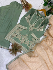 Party-wear Designer Glass Satin Coding With Sequence & Embroidery Work Suit