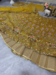 Party-wear Gold Crush Embroidery Sequence Work Lehenga Choli