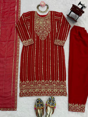 Attractive Red colour Georgette Work Salwar Suit