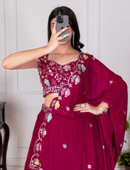 Beautiful Georgette Plain With Crease Work Lehenga Choli