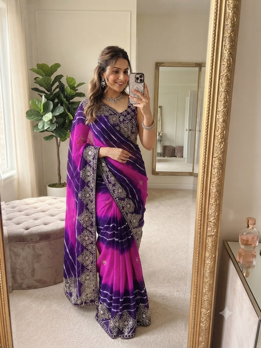 Saavan Special Multi Lehriya Mukaish & Sequence Work Saree