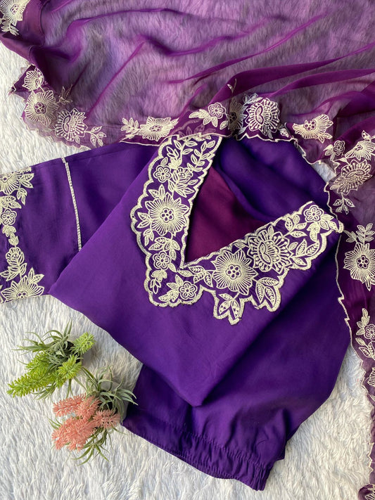 Beautiful Roman Silk Embroidery Work Dress