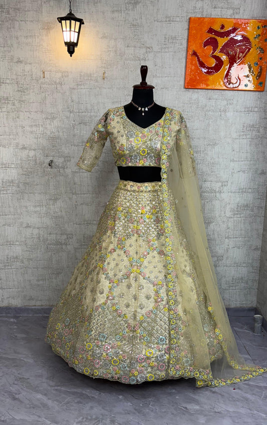 Beautiful Party-wear Butterfly Net Embroidery Sequence Work Lehenga Choli