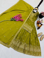 Party-wear Chinon Silk Embroidery Sequence Work Top With Lehenga