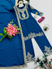 Designer Party Wear Chinon Silk Embroidery Codding & Sequins Work Dress