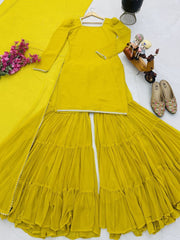 Party-wear Designer Ruffle Style Top Palazzo & Dupatta Set