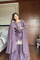 Party-wear Chinon Silk Printed Embroidery Work Sharara
