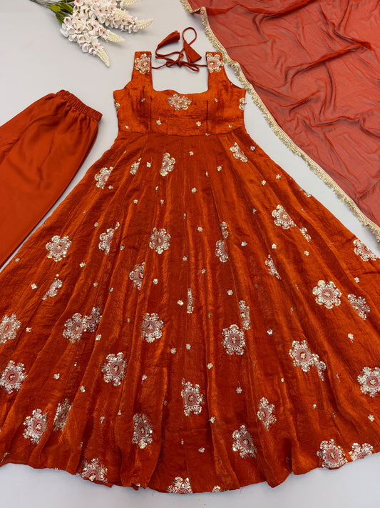 Party-wear Doremon Crush Embroidery Sequence Work Gown