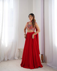 Royal Red Georgette Blooming Stylish Lehenga Choli