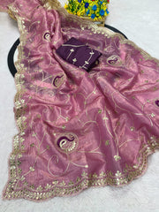 Beautiful Gold Crush Multi Coding Embroidery Work Designer Saree