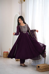 Festive Special Georgette Fancy Neck Embroidery Sequence & Zari Work Anarkali Gown