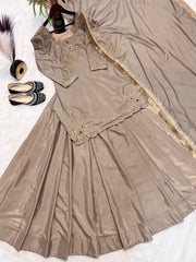 Beautiful Natural Crepe Silk Embroidery & Sequence Work Top Lehenga
