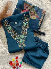 Beautiful Handwork Roman Silk Digital Printed Kurta Set