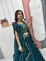 Beautiful Indo Western Fendy Heavy Embroidery Thread & Sequence Work Lehenga