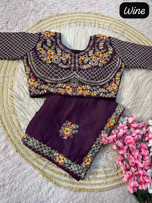 Party-wear Star Georgette Embroidery Multi Work Saree With Stitched Blouse