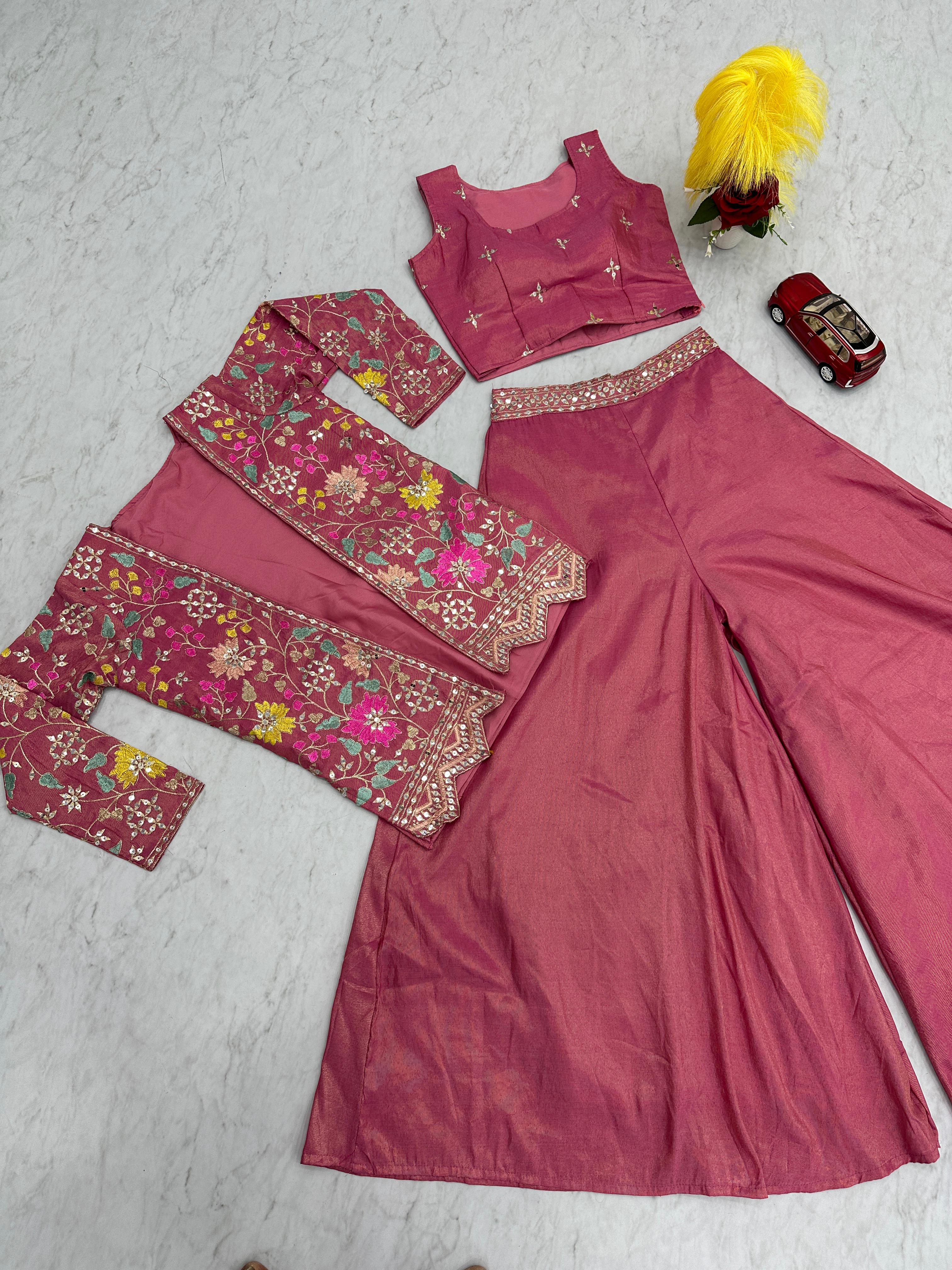 Stylish Indo-Western Pure Tissue Simmer Co-ord Set