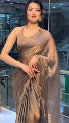 Viral Trending Two-Tone Golden Diamond Suneri Tissue Space Silk Saree