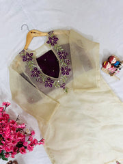 Beautiful Floral Embroiderd  Sequence Organza Work Co Set