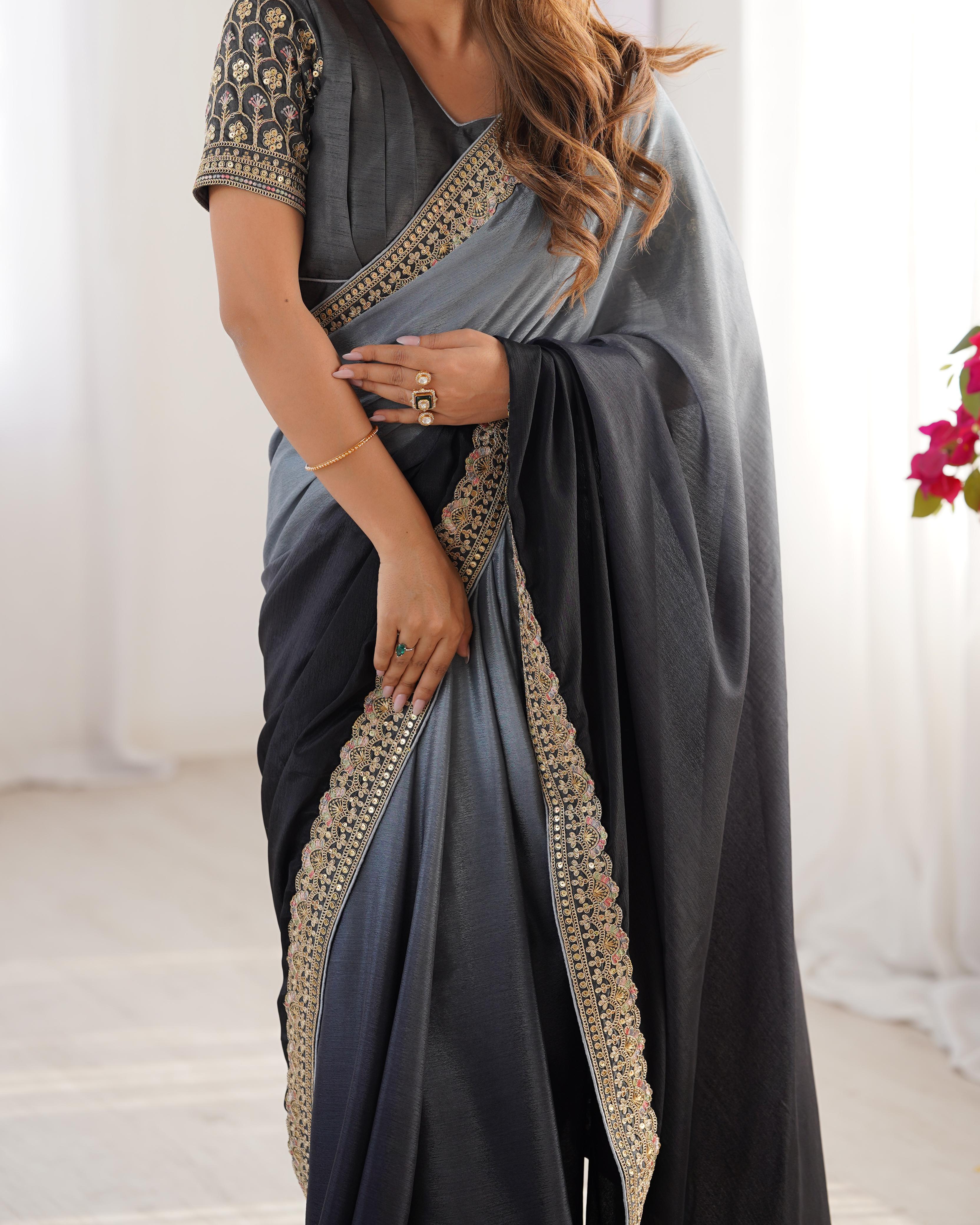 Beautiful Party-wear Chinon Silk Thread With Sequence Work Saree
