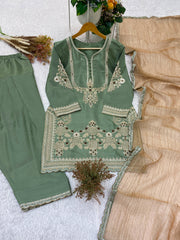 Party-wear Designer Glass Satin Coding With Sequence & Embroidery Work Suit