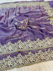 Beautiful Designer Pure Fendy Satin Silk Embroidery Border Work Saree