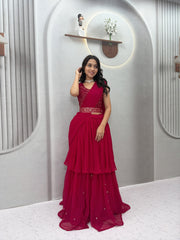 Rakhi Special Georgette hand Mirror & Thread Work Lehenga Saree