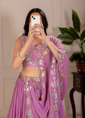 Beautiful Star Georgette Plain With Crease Work Lehenga Choli