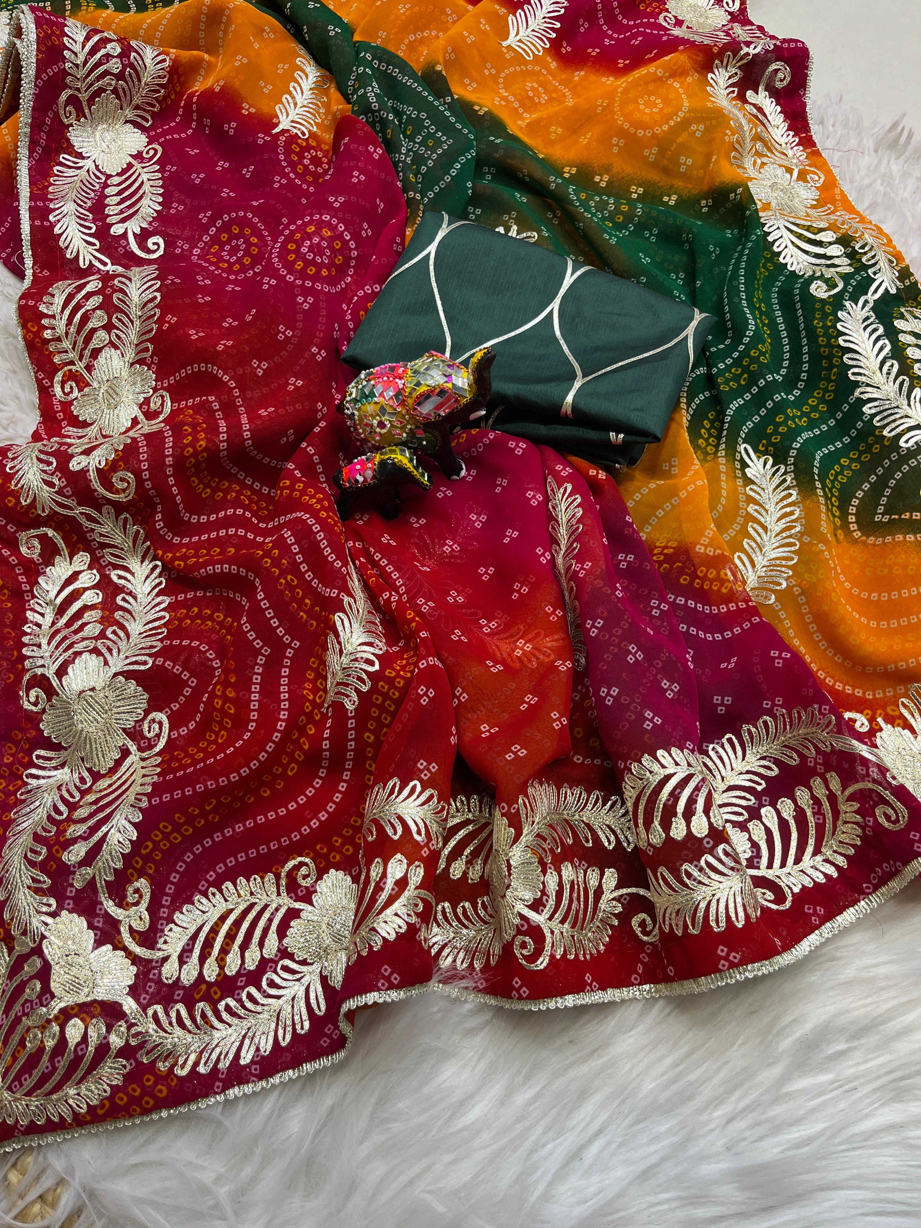 Beautiful Soft Georgette Bandhej Saree